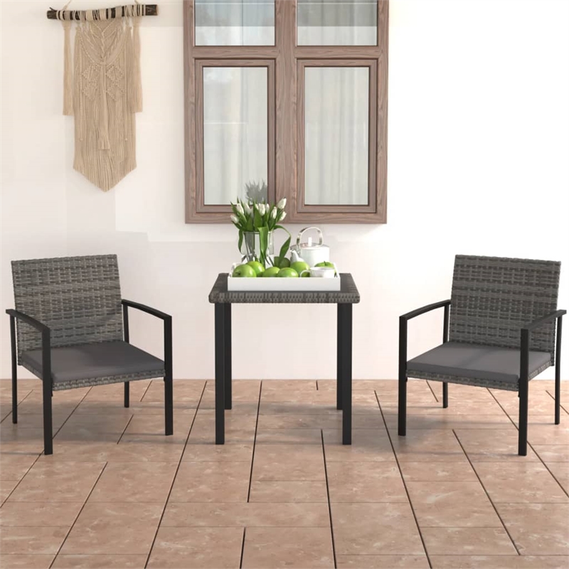 Afuera Living Contemporary Synthetic Poly Rattan Dining Set in Gray/Black