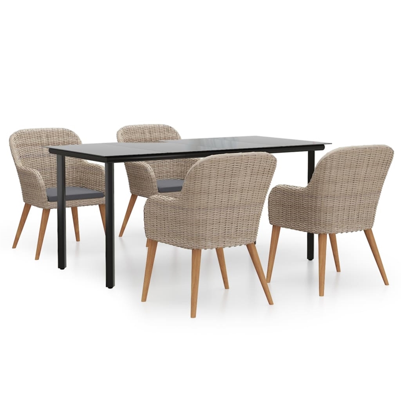 Afuera Living Dining Set Table in Black/Chairs in Brown/Cushions in Dark Gray