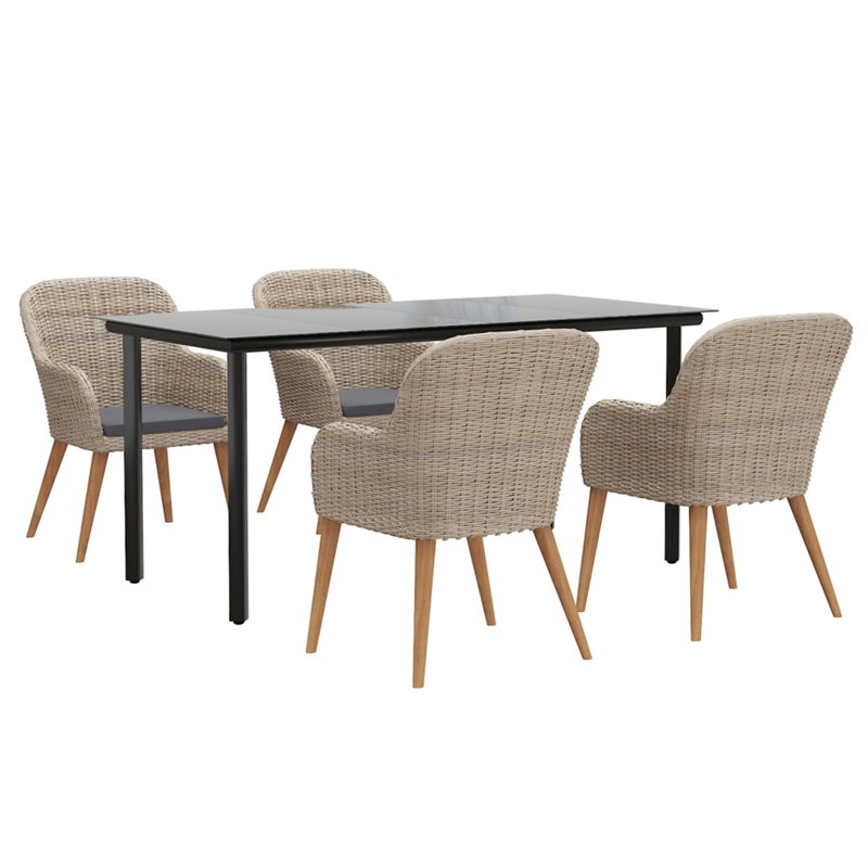 Afuera Living Dining Set Table in Black/Chairs in Brown/Cushions in Dark Gray