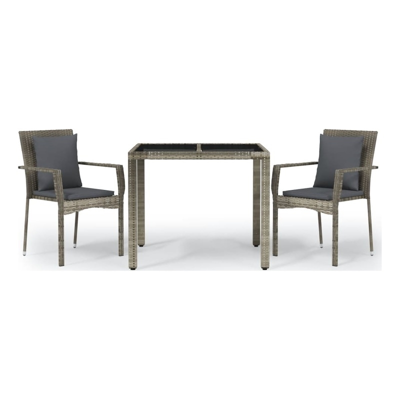 Afuera Living Rattan/Powder-Coated Steel/Glass Garden Dining Set in Gray