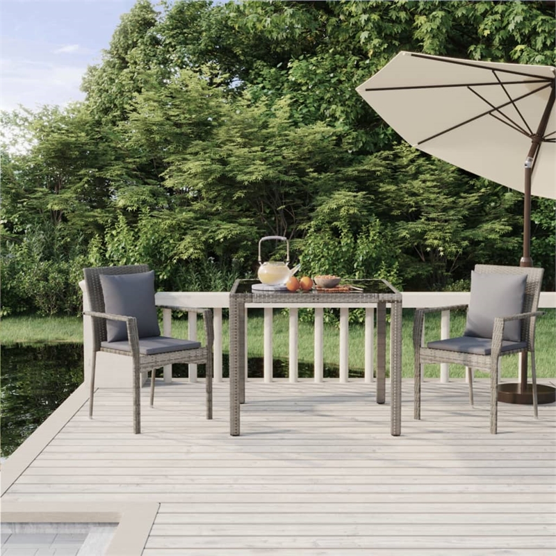 Afuera Living Rattan/Powder-Coated Steel/Glass Garden Dining Set in Gray
