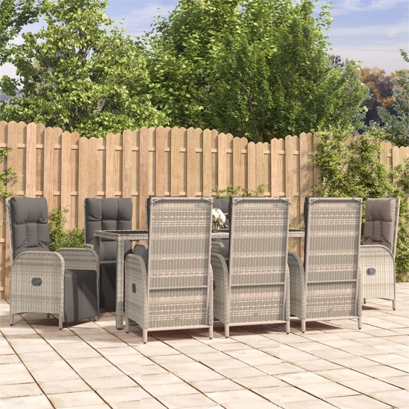 Afuera Living Rattan/Powder-Coated Steel/Glass Garden Dining Set in Gray