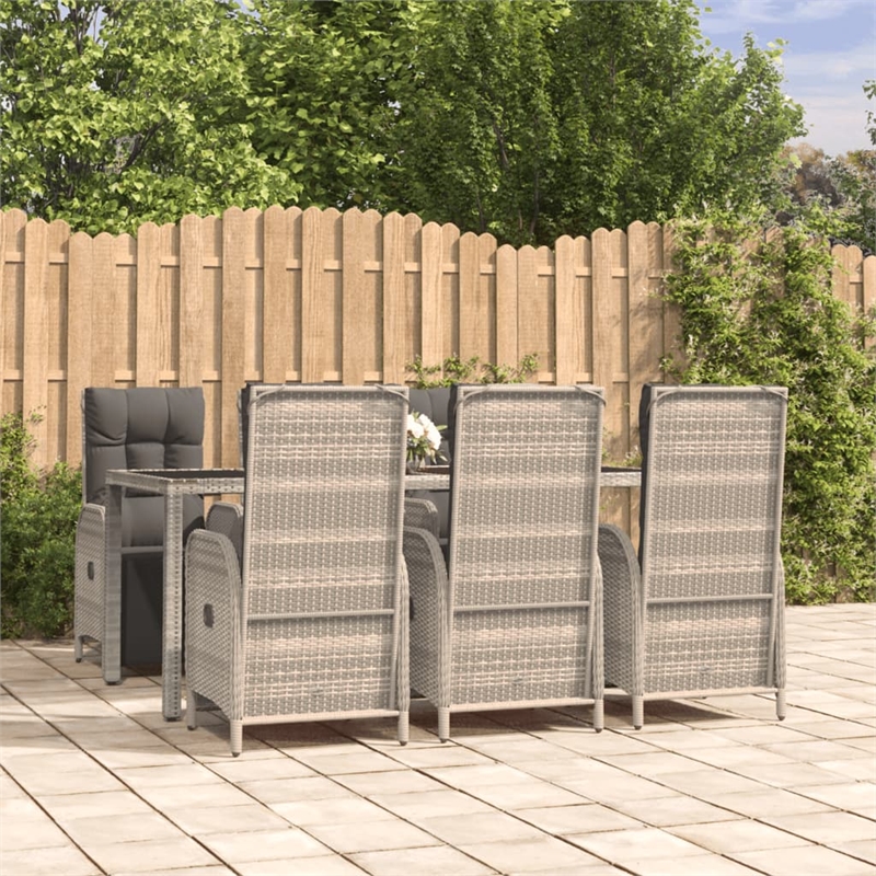 Afuera Living Rattan/Powder-Coated Steel/Glass Garden Dining Set in Gray