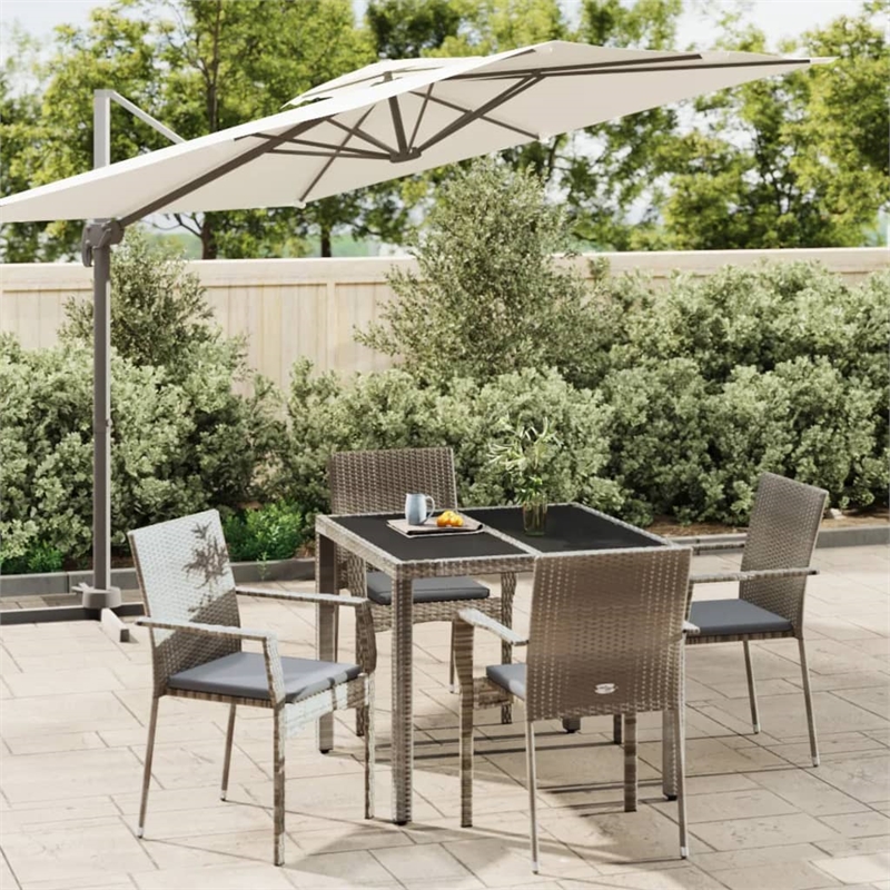 Afuera Living Rattan/Powder-Coated Steel/Glass Garden Dining Set in Gray