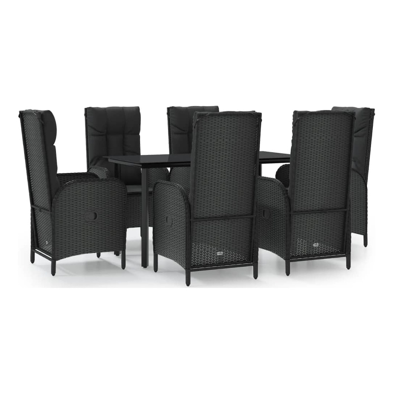 Afuera Living Rattan/Powder-Coated Steel/Glass Patio Dining Set in Black