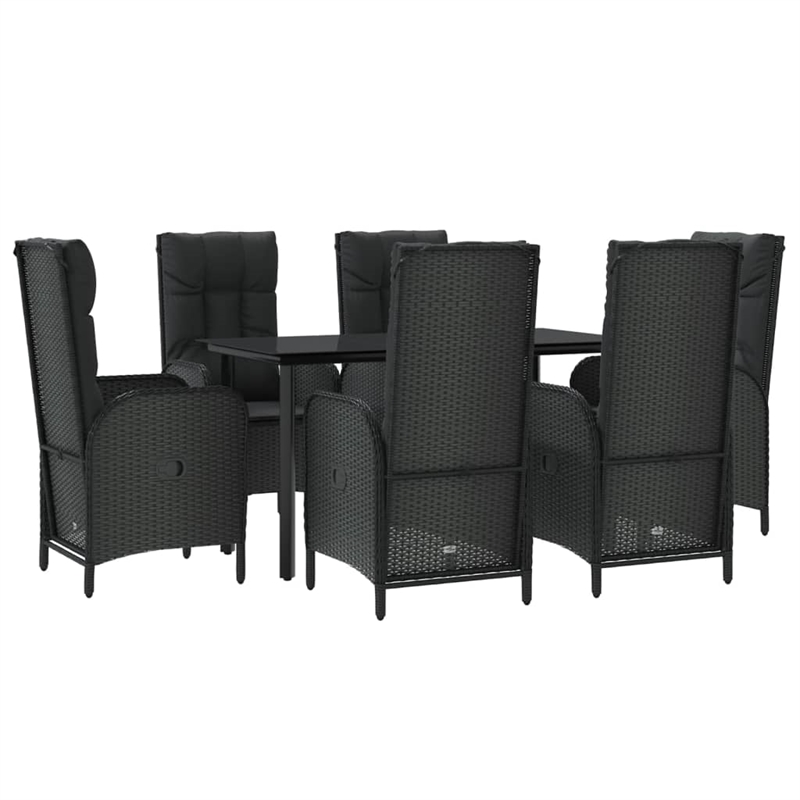 Afuera Living Rattan/Powder-Coated Steel/Glass Patio Dining Set in Black