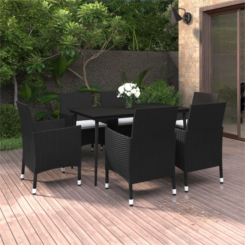 Afuera Living Contemporary Rattan Garden Dining Set in Black