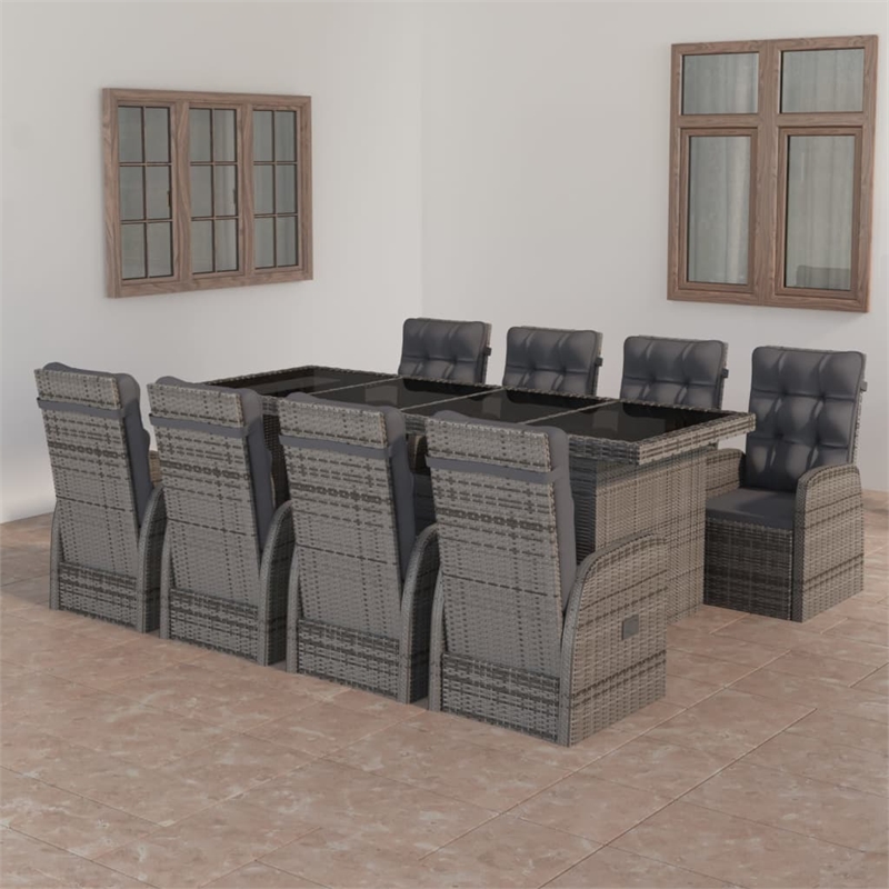 Afuera Living Contemporary PE Rattan Large Garden Dining Set in Gray