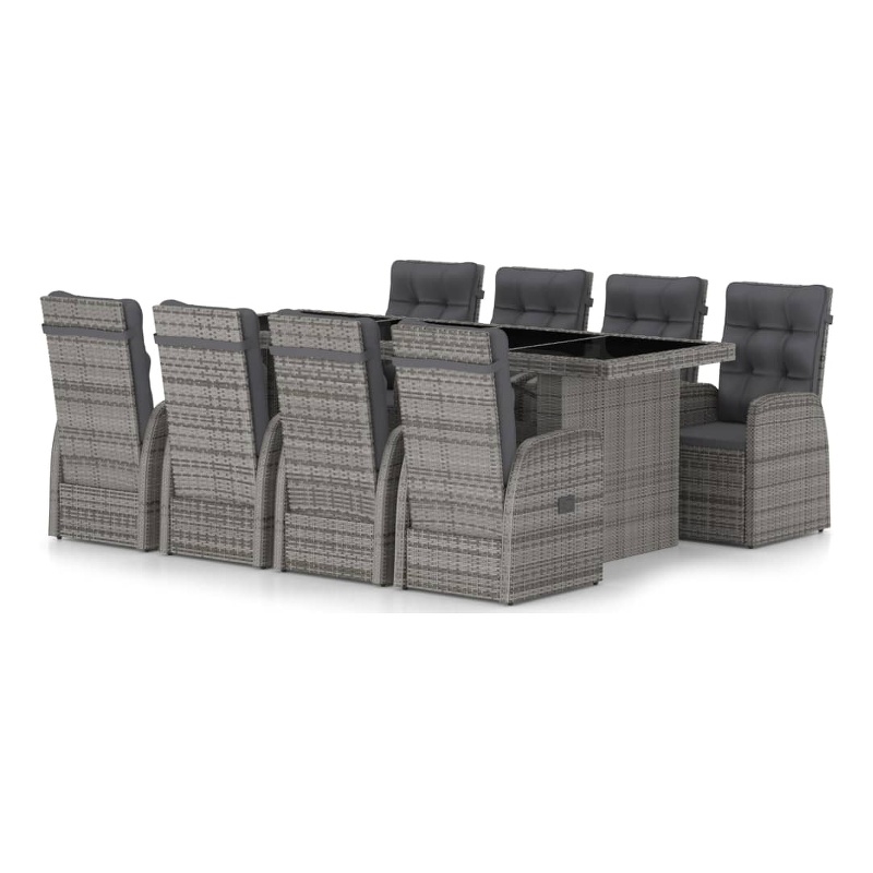 Afuera Living Contemporary PE Rattan Large Garden Dining Set in Gray