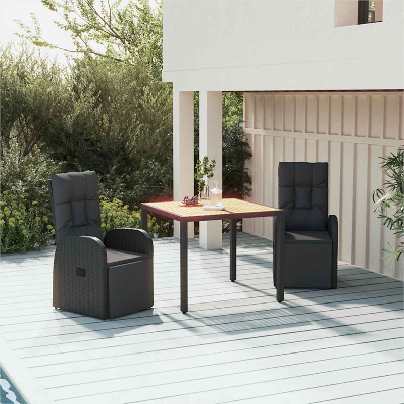 Afuera Living Contemporary Synthetic Poly Rattan Garden Dining Set in Black