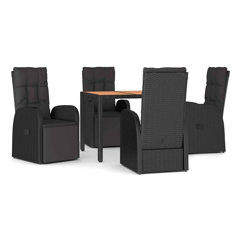 Afuera Living Contemporary Synthetic Poly Rattan Garden Dining Set in Black