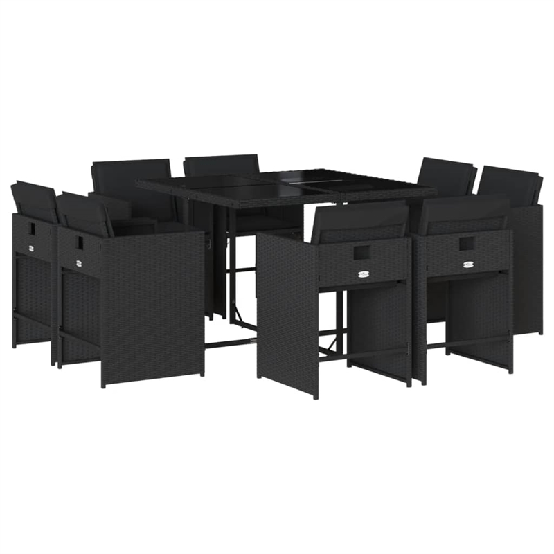 Afuera Living Contemporary 9 Piece Poly Rattan Patio Dining Set in Black