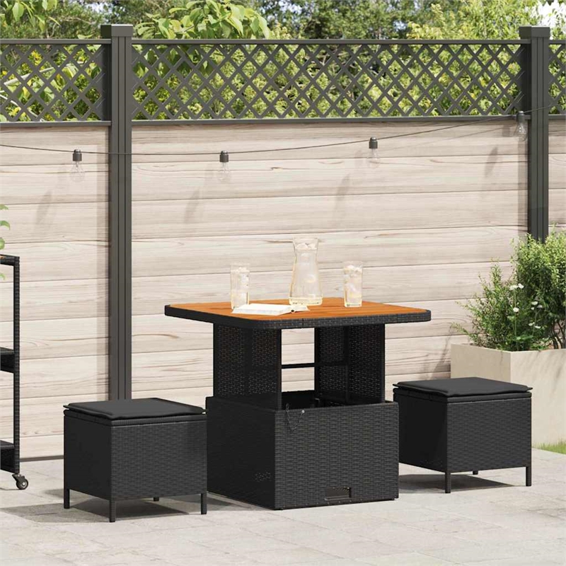 Afuera Living Contemporary Poly Rattan Garden Dining Set in Black