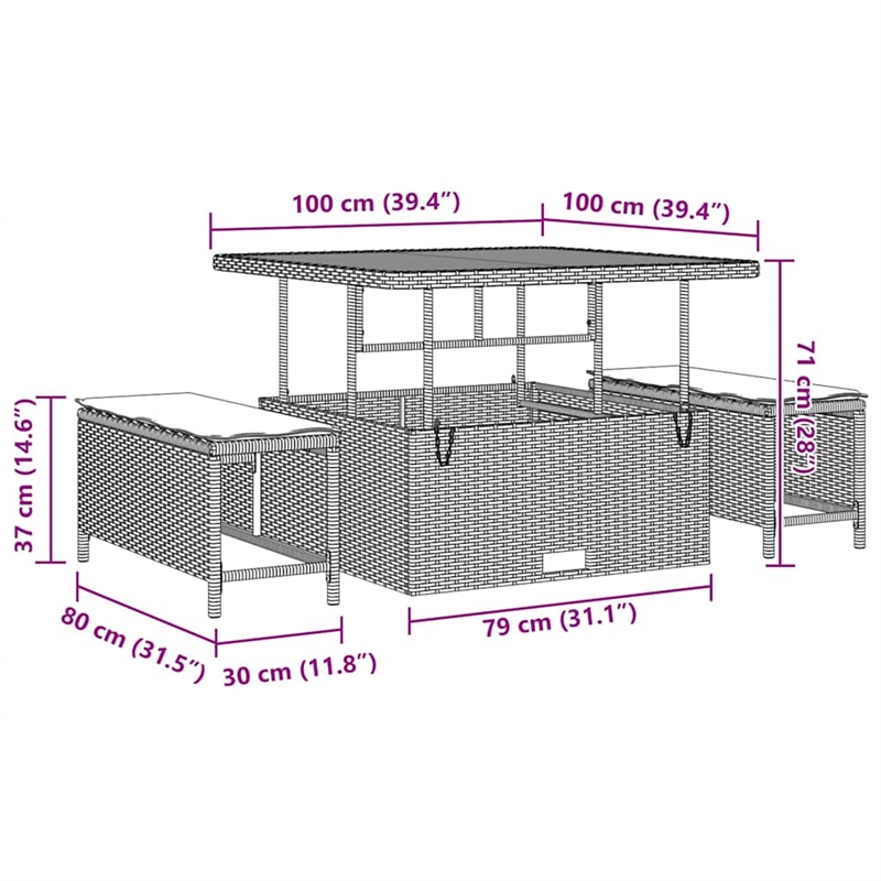Afuera Living Contemporary Poly Rattan Garden Dining Set in Black