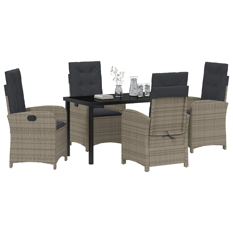 Afuera Living 5 Piece Poly Rattan Garden Dining Set with Cushions in Gray