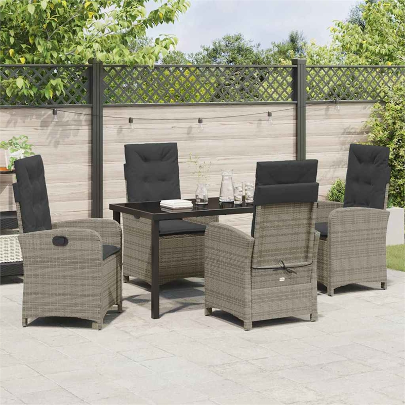 Afuera Living 5 Piece Poly Rattan Garden Dining Set with Cushions in Gray