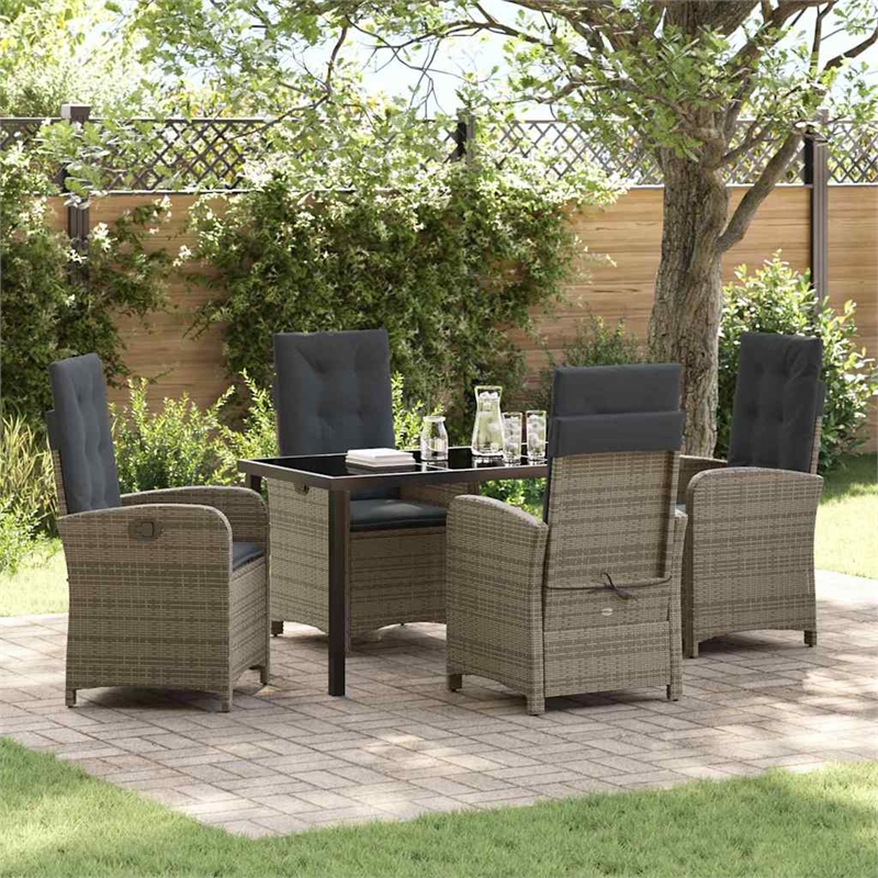 Afuera Living 5 Piece Poly Rattan Garden Dining Set with Cushions in Gray