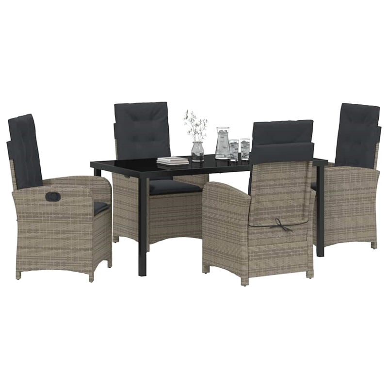 Afuera Living 5 Piece Poly Rattan Garden Dining Set with Cushions in Gray
