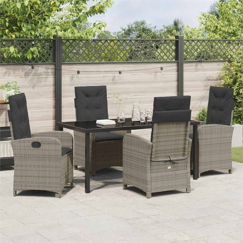 Afuera Living 5 Piece Poly Rattan Garden Dining Set with Cushions in Gray