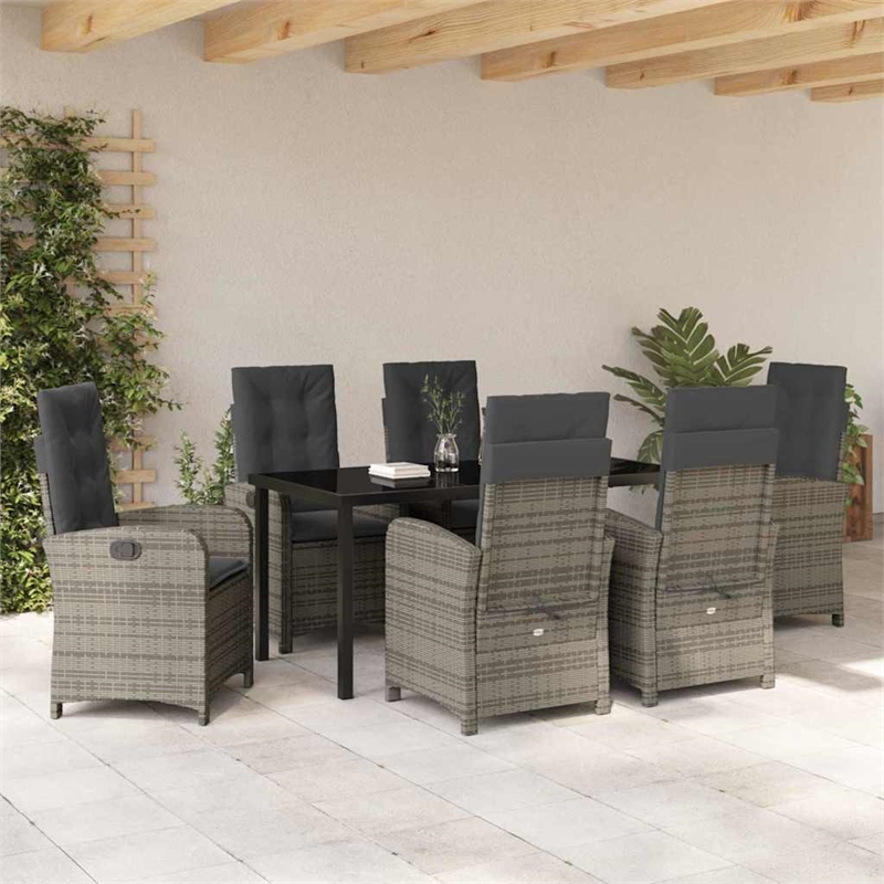 Afuera Living 7 Piece Poly Rattan Garden Dining Set with Cushions in Gray