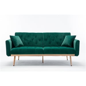 Afuera Living Velvet Convertible Sleeper Sofa with 600 lbs Capacity in Green