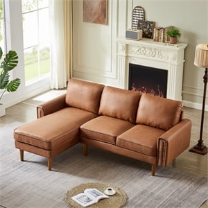 Afuera Living Sturdy Wooden Legs Suede Fabric L-Shaped Sofa in Brown