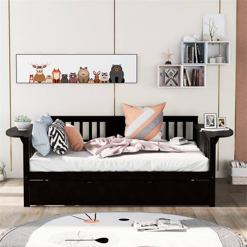 Afuera Living Full Size Daybed with Twin Trundle & Wood Slat in Espresso