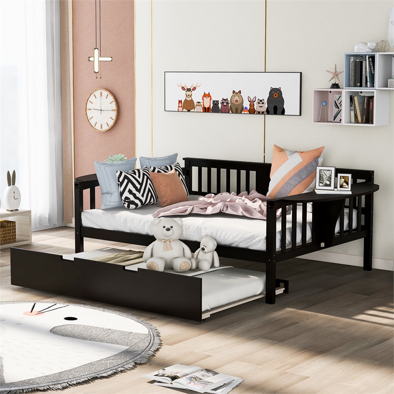 Afuera Living Full Size Daybed with Twin Trundle & Wood Slat in Espresso