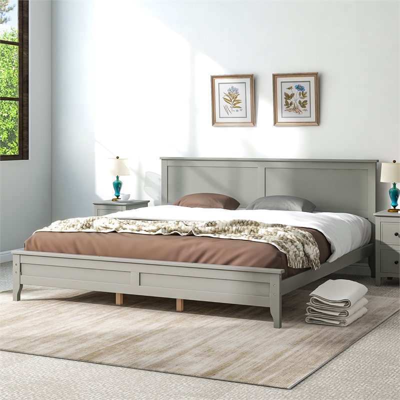 Afuera Living Solid Wood King Platform Bed with Tapered Legs in Gray