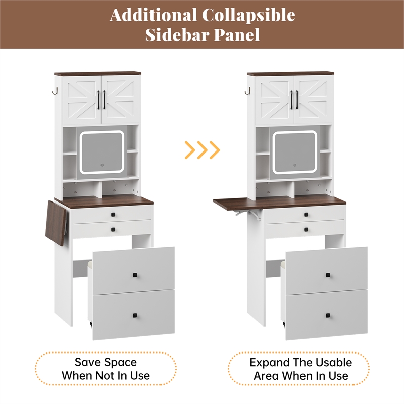 Afuera Living Farmhouse Vanity Set with Sliding Mirror & Storage Stool in White