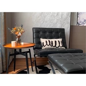 Afuera Living Genuine Cowhide Tufted Lounge Chair with Ottoman in Black