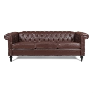 Afuera Living 83.5&quot Traditional Square Arm 3-Seater Sofa in Brown