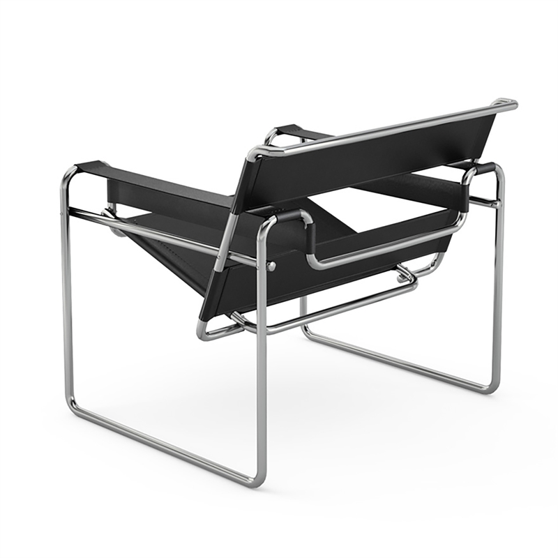 Afuera Living Saddle Leather Armchair with Stainless Steel Frame in Black