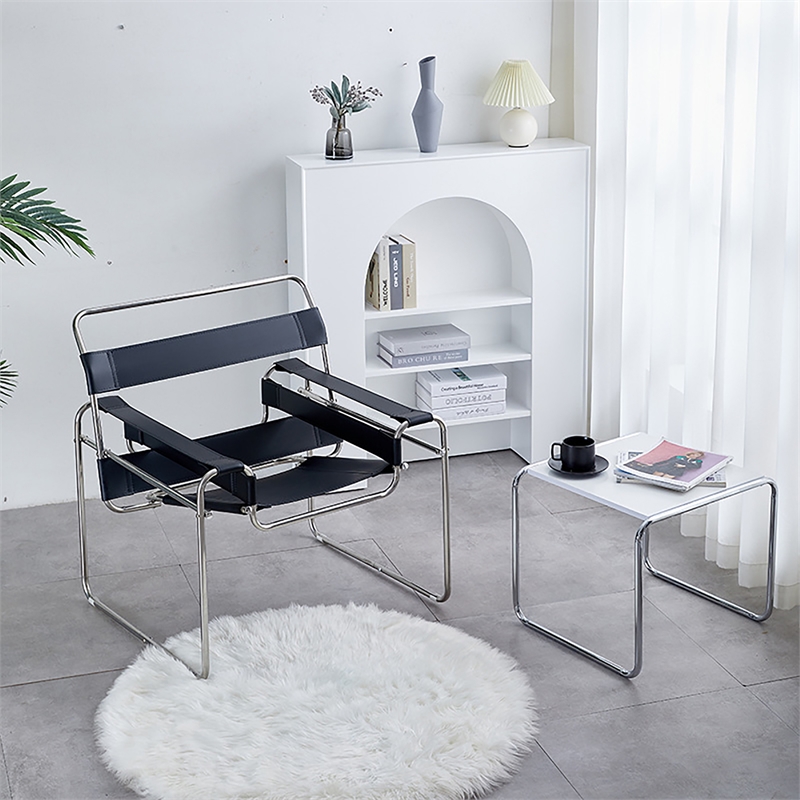 Afuera Living Saddle Leather Armchair with Stainless Steel Frame in Black