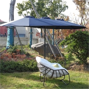 Afuera Living 14.8 Ft Navy Blue Double-Sided Outdoor Terrace Umbrella