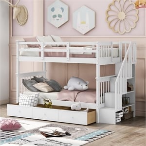 Afuera Living Twin-Over-Twin Bunk Bed with 3 Drawers & Storage Stairs
