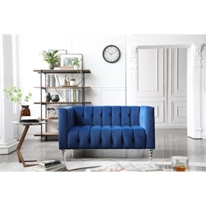 Afuera Living Blue 2-Seater Velvet Sofa with Acrylic Crystal Legs