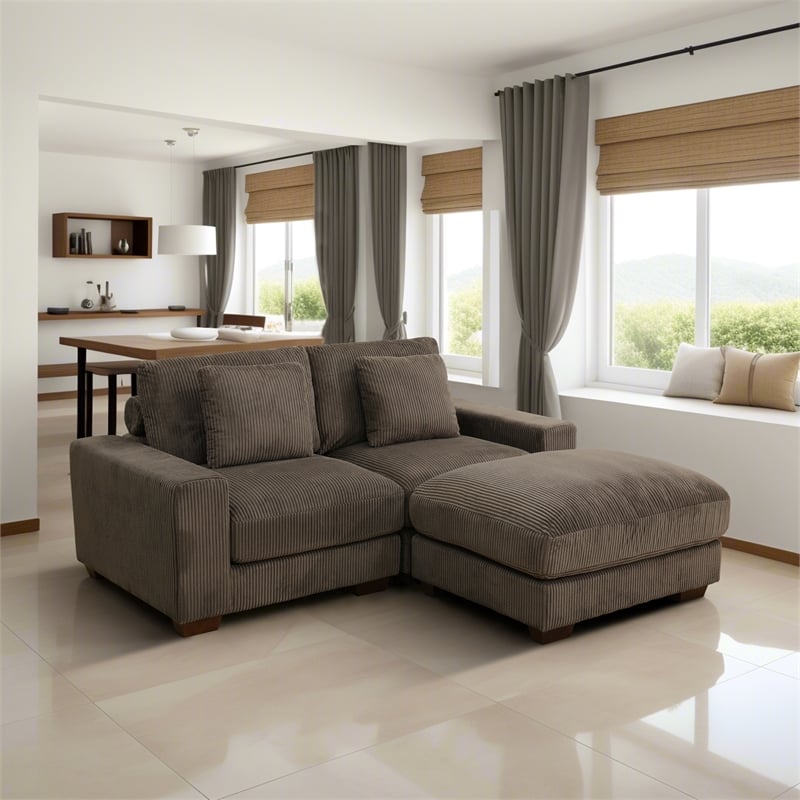 Afuera Living Brown Corduroy 3-Piece Living Room Sofa Set with Ergonomic Back