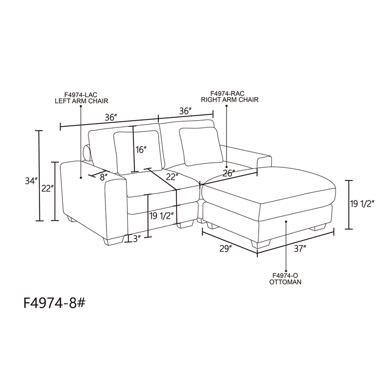 Afuera Living Brown Corduroy 3-Piece Living Room Sofa Set with Ergonomic Back