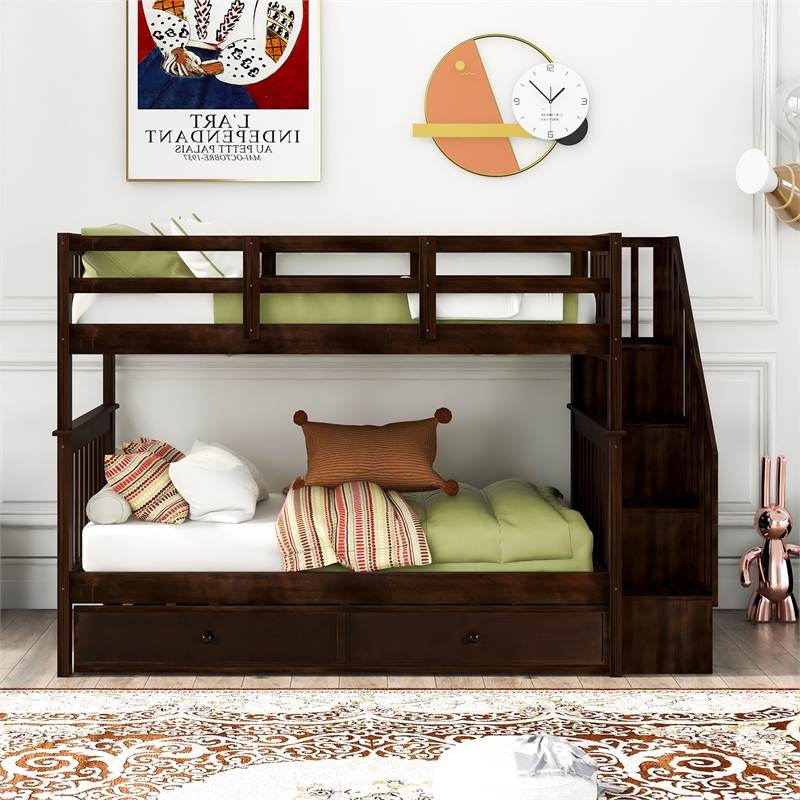 Afuera Living Twin-Over-Twin Bunk Bed with Trundle & Storage Stairs