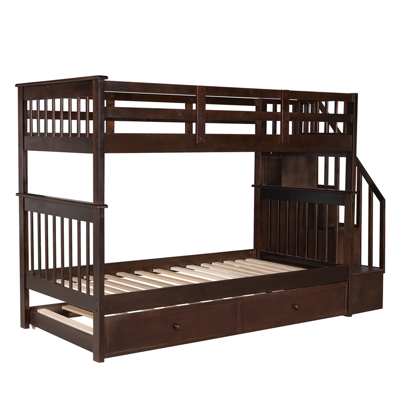 Afuera Living Twin-Over-Twin Bunk Bed with Trundle & Storage Stairs