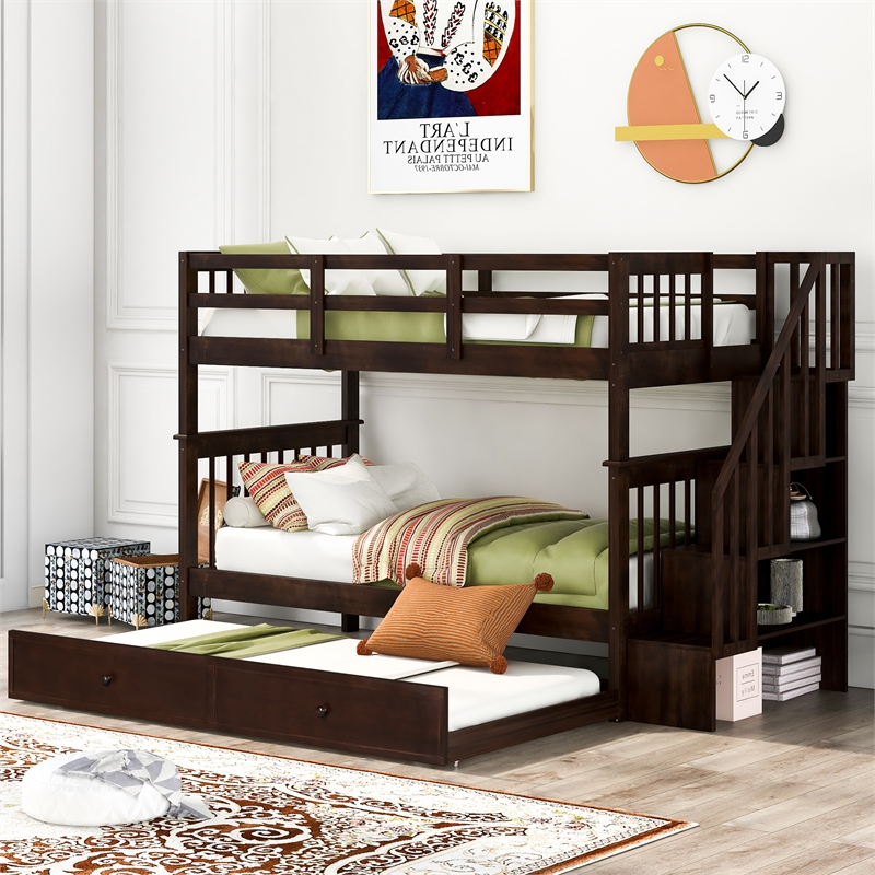 Afuera Living Twin-Over-Twin Bunk Bed with Trundle & Storage Stairs