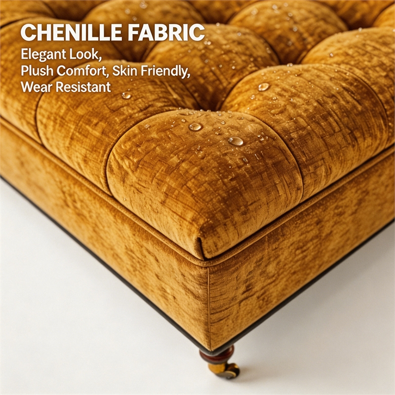 Afuera Living Yellow Chenille 33.46-Inch Square Storage Ottoman on Wheels