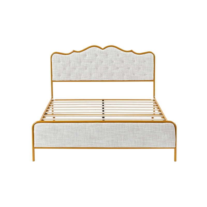 Afuera Living Light Gray Queen Bed with Metal Frame & Solid Wood Ribs