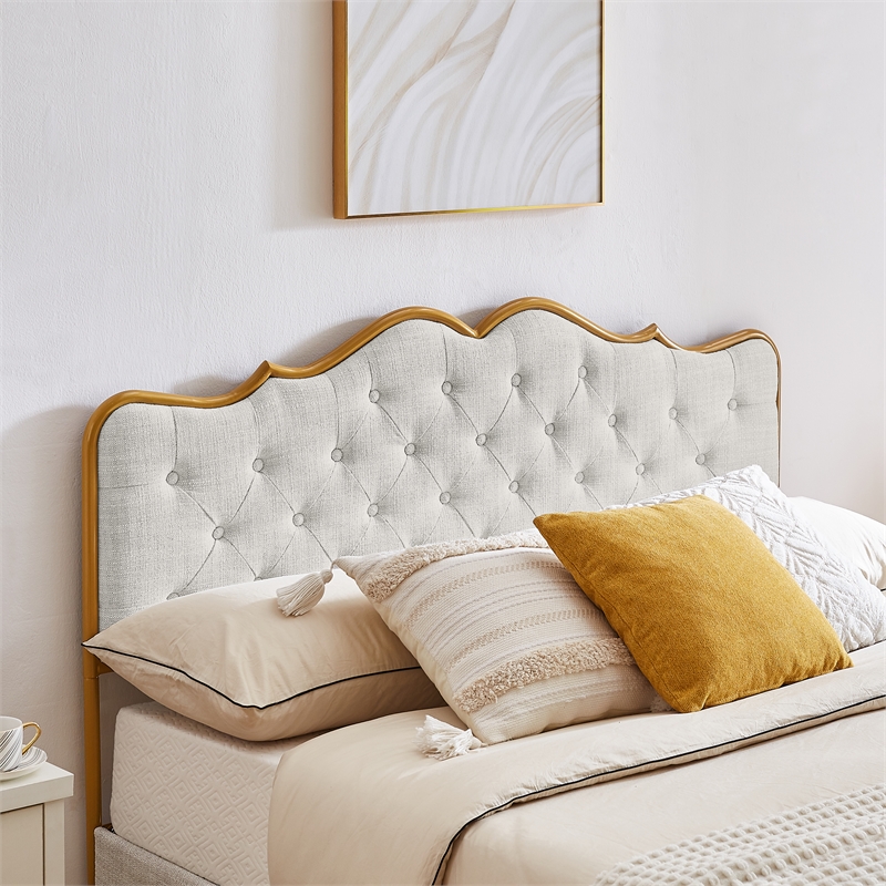 Afuera Living Light Gray Queen Bed with Metal Frame & Solid Wood Ribs