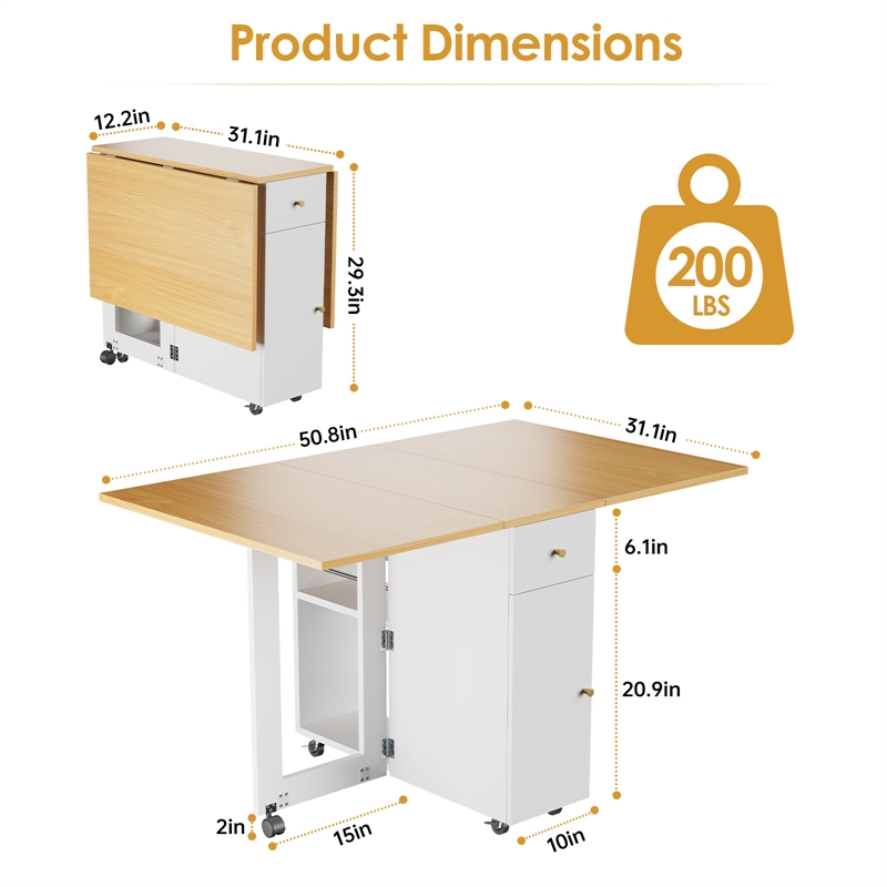 Afuera Living Space-Saving Folding Dining Table with Drawer & Cabinet in White
