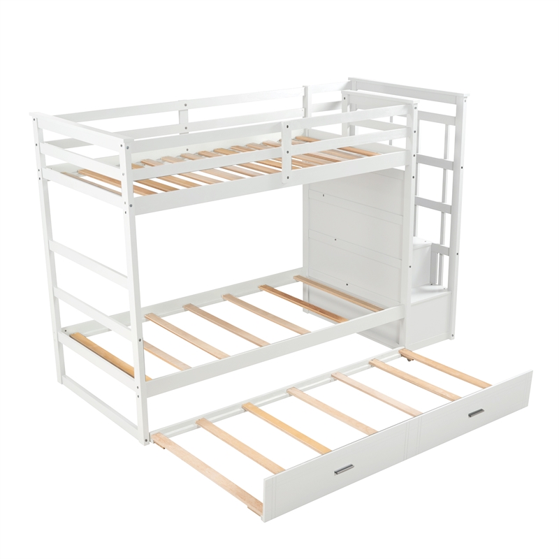 Afuera Living Twin-Over-Twin Wood Bunk Bed with Trundle & 4-Drawer Staircase