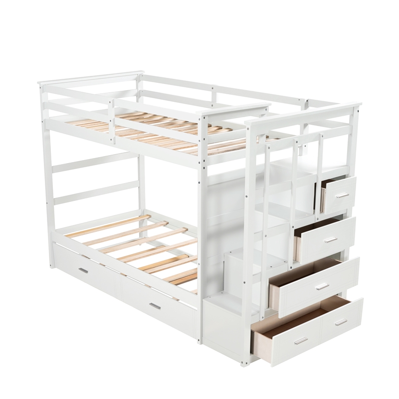 Afuera Living Twin-Over-Twin Wood Bunk Bed with Trundle & 4-Drawer Staircase