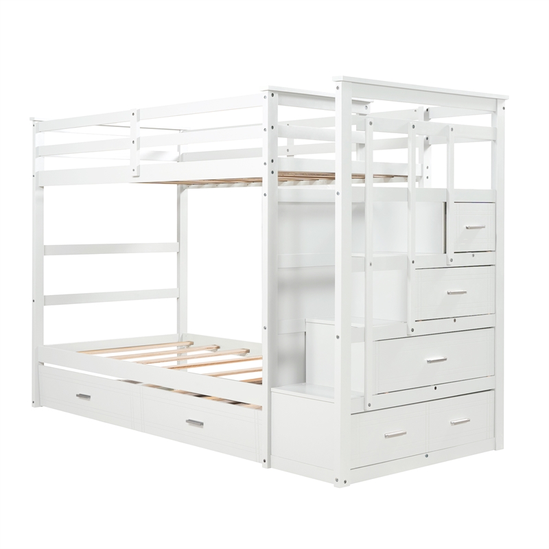 Afuera Living Twin-Over-Twin Wood Bunk Bed with Trundle & 4-Drawer Staircase