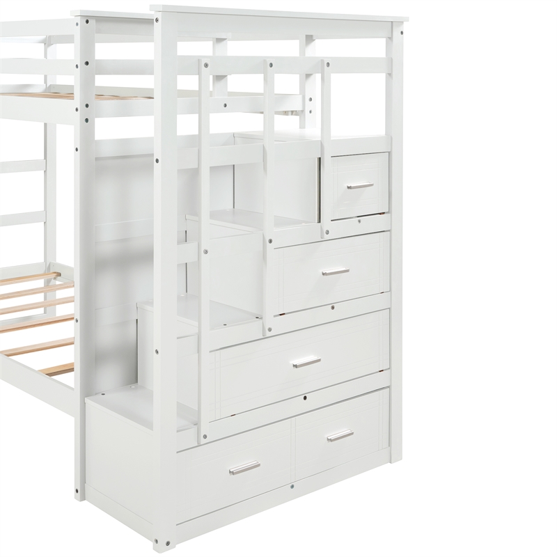 Afuera Living Twin-Over-Twin Wood Bunk Bed with Trundle & 4-Drawer Staircase